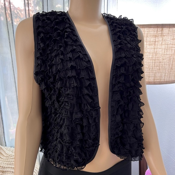 Vintage Rodebjer Black Ruffle Open Front Cardigan Size S Small - Picture 6 of 8